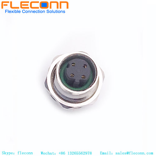 M12 4 Pin D-Coded Female Panel Connector, Front Mounting