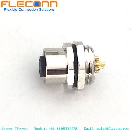 M12 A-Coded 12 Pin Female Connector, Panel Mount type, Rear lock Connector