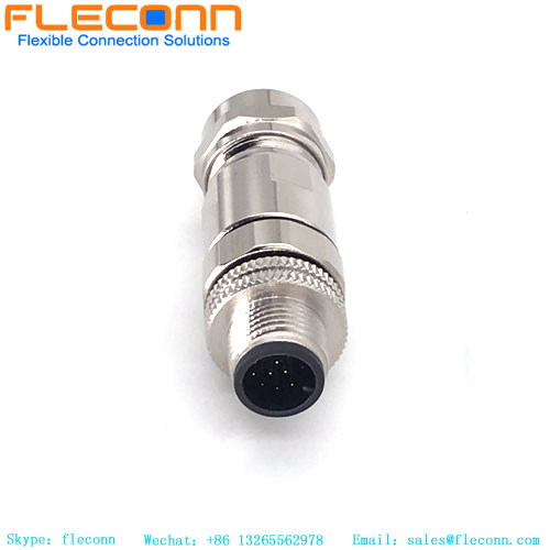 M12 12 Pin Male Connector, A Coded Waterproof Metal Shell Connector