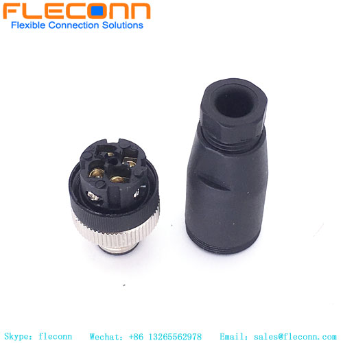 M12 B-Coded 4 Pin Female Connector, Plastic Shell