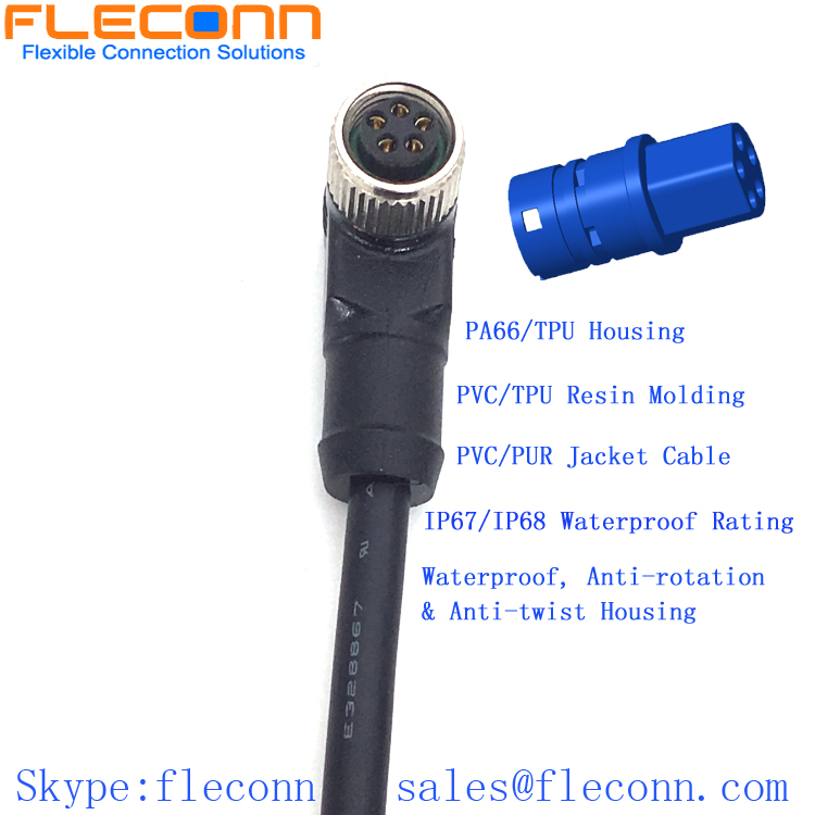 M8 5 Pin Female Right Angle Connector Cable, B-code, IP67 Waterproof Rating