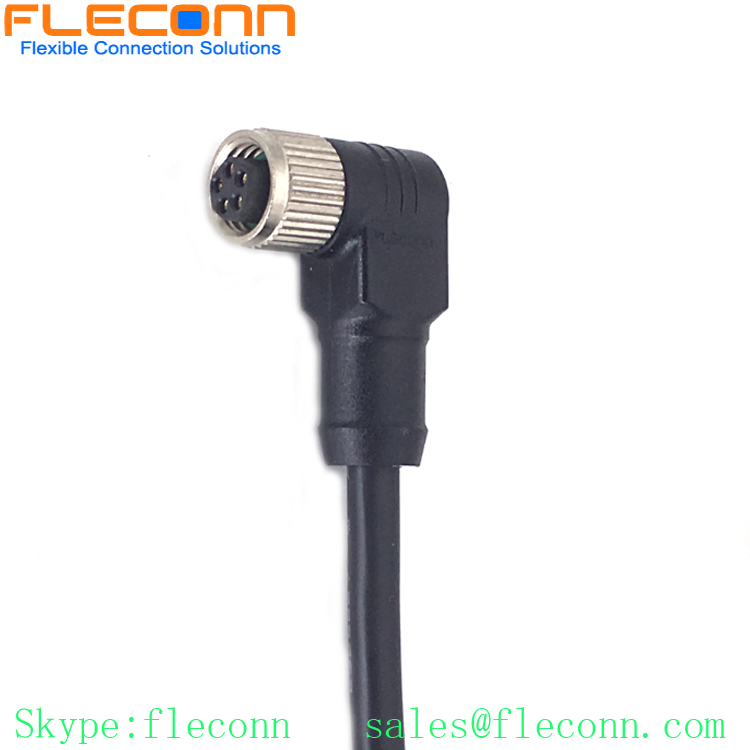 M8 5 Pin Female Right Angle Connector Cable, B-code, IP67 Waterproof Rating