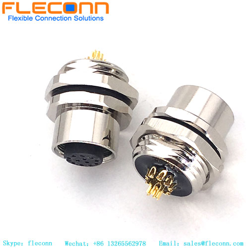 M12 A Coded 12 Pin Connector， Front Panel Mount