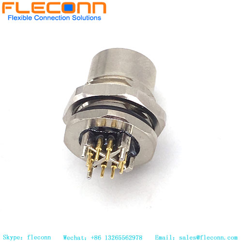 M12 PCB Mount Connector X-Coded Female, 8-Pin Shielded Receptacle
