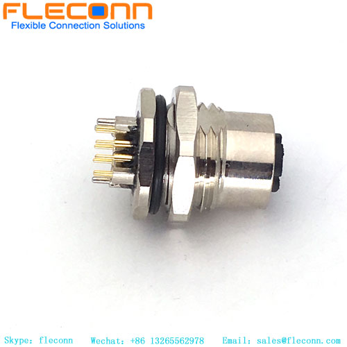 Rear Panel Mount 8 Pole X-Coding Female M12 PCB Connector
