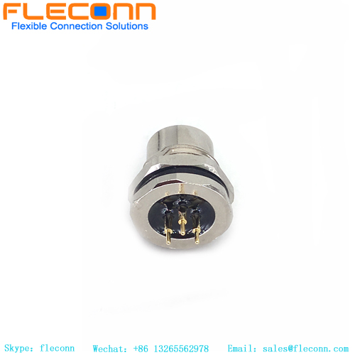 3 Pole Female Front Fastened M12 PCB Panel Mount Connector