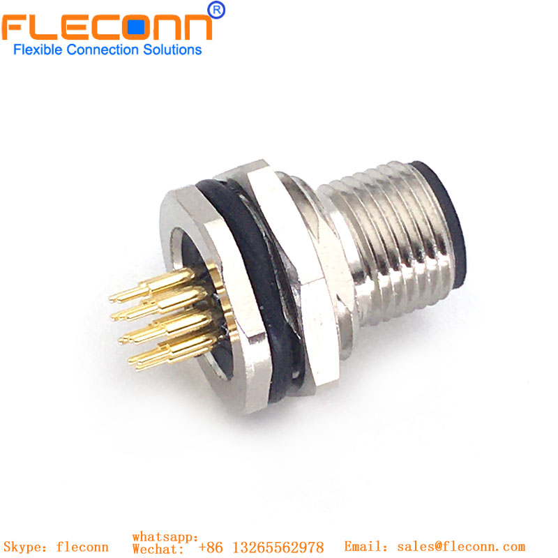 M12 12 Pin A-coded Straight Panel Mount Socket